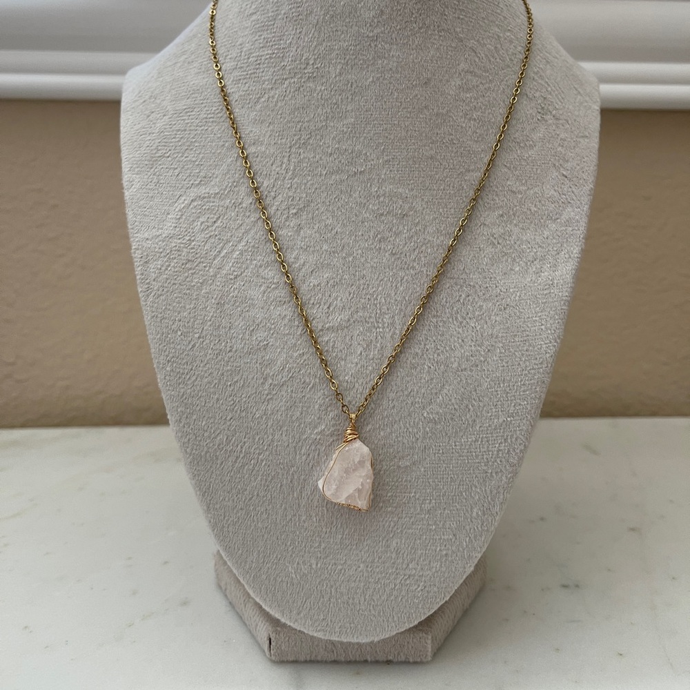 Gold Wire-Wrapped Rose Quartz Necklace